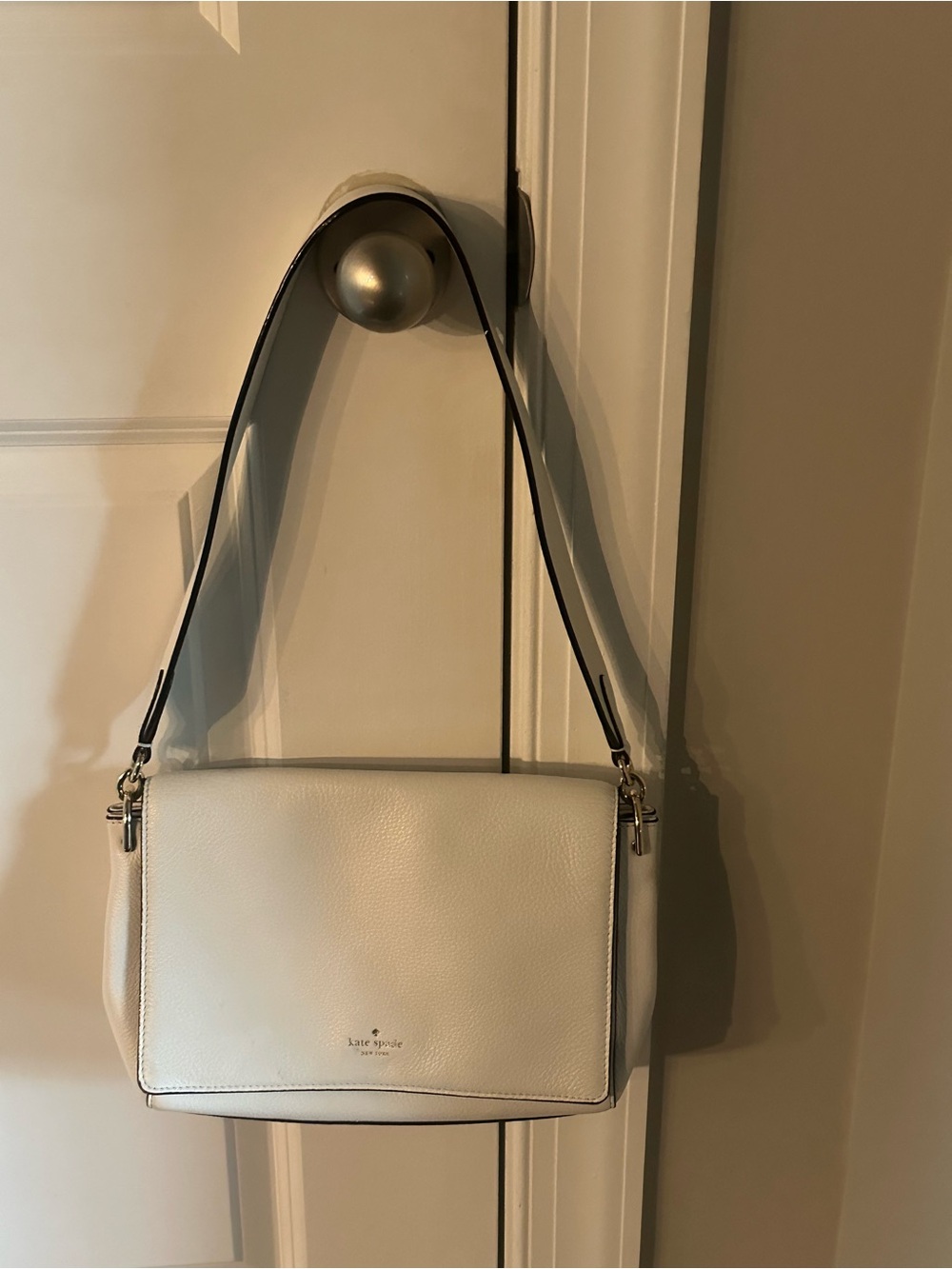 kate spade Cream Pebbled Leather Shoulder Bag with Black Strap